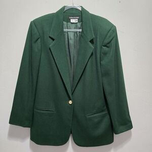 Savannah Hunter Emerald Green 100% Wool Blazer 16 Single Button Vintage Jacket